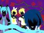  blue_hair flat_color flower hatsune_miku headphones hitobashira_alice_(vocaloid) kagamine_len kagamine_rin kaito rose scarf smile twintails vocaloid 