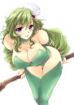  bent_over blush breasts choker cleavage detached_sleeves final_fantasy final_fantasy_iv flieger green_hair hair_ornament large_breasts purple_eyes rydia solo staff thigh-highs thighhighs violet_eyes 