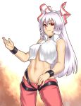  hou_takashi_ji houtengeki long_hair midriff red_eyes ribbon ribbons silver_hair touhou 