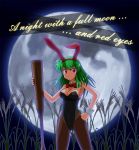  bunny_ears bunnysuit grass green_hair long_hair moon original pantyhose rabbit_ears red_eyes 