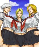  blonde_hair blue_eyes breasts christie dead_or_alive helena_douglas ibanen large_breasts long_hair school_uniform serafuku short_hair skirt tina_armstrong white_hair wink 