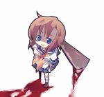  blood blue_eyes brown_hair higurashi_no_naku_koro_ni lowres ryuuguu_rena school_uniform serafuku short_hair weapon yandere 