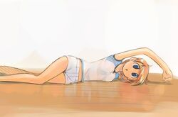  blue_eyes ikeda_jun midriff orange_hair original raglan_sleeves short_hair short_shorts shorts 