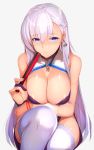  1girl alternate_costume arm_under_breasts azur_lane bangs bare_shoulders belfast_(azur_lane) blue_eyes blush braid breasts chair china_dress chinese_clothes choker cleavage cleavage_cutout closed_mouth collarbone dress earrings eyebrows_visible_through_hair fan folding_fan grey_background hair_between_eyes highres holding holding_fan jewelry large_breasts long_hair looking_at_viewer saisarisu shiny shiny_skin sidelocks silver_hair simple_background smile solo squatting thigh-highs white_legwear 