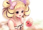  1girl bathing blonde_hair bow elise_(fire_emblem_if) fire_emblem fire_emblem_heroes fire_emblem_if hair_bow highres multicolored_hair nakabayashi_zun nintendo open_mouth pink_bow purple_hair rubber_duck solo twintails violet_eyes 