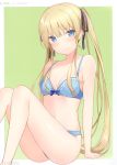  1girl 6u_(eternal_land) absurdres arm_support bare_shoulders blonde_hair blue_bra blue_eyes blue_panties blush bra breasts closed_mouth highres long_hair looking_at_viewer panties saenai_heroine_no_sodatekata sawamura_spencer_eriri scan shiny shiny_skin simple_background small_breasts smile twintails underwear white_background 