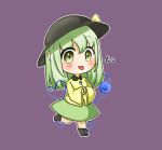  :p black_hat bow chibi commentary eyeball eyes hat highres komeiji_koishi long_hair simple_background skirt solo standing standing_on_one_leg takochan7000 tongue tongue_out touhou 