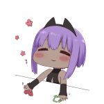  1girl =_= bare_shoulders black_leotard blush_stickers bongo_cat closed_eyes directional_arrow facing_viewer fate/prototype fate/prototype:_fragments_of_blue_and_silver fate_(series) flower hassan_of_serenity_(fate) heart i.u.y leotard meme outstretched_arms parted_lips purple_hair red_flower sidelocks simple_background solo twitter_username white_background 
