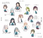  6+girls :d ahoge aqua_neckwear artist_name asashimo_(kantai_collection) bangs black_hair blue-framed_eyewear blue_eyes blunt_bangs blush bow bowtie braid brown_eyes brown_hair check_translation dated double_bun dress fang fujinami_(kantai_collection) glasses green_eyes green_hair grey_eyes grey_hair grin hair_over_eyes hair_over_one_eye hamanami_(kantai_collection) hayanami_(kantai_collection) hayashimo_(kantai_collection) kantai_collection kawashina_(momen_silicon) kazagumo_(kantai_collection) kishinami_(kantai_collection) kiyoshimo_(kantai_collection) long_hair long_sleeves looking_at_viewer makigumo_(kantai_collection) mole mole_under_mouth multicolored_hair multiple_girls naganami_(kantai_collection) okinami_(kantai_collection) open_mouth pink_dress pink_hair ponytail purple_dress purple_hair school_uniform shirt short_hair side_ponytail silver_hair simple_background single_braid smile takanami_(kantai_collection) translation_request wavy_hair white_background white_shirt yellow_eyes yuugumo_(kantai_collection) 