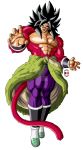  1boy abs black_hair boots broly_(dragon_ball_super) darkhameleon dragon_ball dragon_ball_gt dragon_ball_super dragon_ball_super_broly fur highres long_hair looking_at_viewer male_focus monkey_tail muscle no_pupils red_fur scar shirtless smile spiky_hair super_saiyan_4 tail white_background wristband 