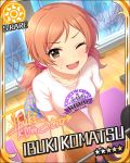  blush brown_eyes character_name idolmaster idolmaster_cinderella_girls komatsu_ibuki pink_hair shirt short_hair smile stars wink 