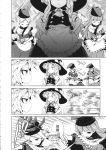  4girls aozora_market apron bow comic dress flandre_scarlet frills greyscale hat hat_bow hat_ribbon highres kirisame_marisa long_hair mob_cap monochrome multiple_girls nishida_satono page_number puffy_short_sleeves puffy_sleeves ribbon scan short_hair_with_long_locks short_sleeves side_ponytail skirt tate_eboshi teireida_mai touhou translation_request vest waist_apron witch_hat 