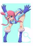  1girl bent_over blue_eyes boots breasts creatures_(company) fuuro_(pokemon) game_freak gloves highres hirakata_masahiro nintendo pokemon pokemon_(game) pokemon_bw redhead 