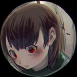  androgynous brown_hair chara_(undertale) fisheye highres red_eyes shirt short_hair shousan_(hno3syo) smile solo source_request undertale 