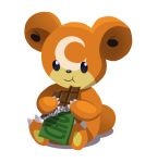  1other adorable baby_pokemon bear black_eyes chocolate_bar creatures_(company) drawfag eating food game_freak gen_2_pokemon holding holding_food nintendo no_humans pokemon pokemon_(creature) simple_background sitting solo teddiursa white_background 