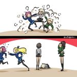  2koma 6+girls =3 all_fours anger_vein assam black_footwear black_hair black_legwear black_ribbon black_skirt blonde_hair blue_skirt blue_sweater bowing brown_hair chasing child_carry clothes_grab comic commentary dress_shirt dust_cloud faceless faceless_female fighting flying_sweatdrops frown fume girls_und_panzer green_jacket grey_shirt grimace hair_pulled_back hair_ribbon hand_on_another&#039;s_head itsumi_erika jacket katyusha kicking kogane_(staygold) kuromorimine_school_uniform leaning_forward long_hair long_sleeves looking_at_another lowres miniskirt multiple_girls nishizumi_maho nonna orz pantyhose pleated_skirt pravda_school_uniform punching reaching_out redhead ribbon rosehip running school_uniform seiza shadow shirt shoes short_hair sitting skirt socks st._gloriana&#039;s_school_uniform standing sweater twitter_username white_shirt 