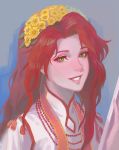  1girl alternate_costume braid fire_emblem fire_emblem:_souen_no_kiseki fire_emblem_heroes flower green_eyes hair_flower hair_ornament long_hair nintendo redhead smile solo tiamat_(fire_emblem) yagaminoue 