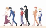  3boys 3girls arcueid_brunestud artoria_pendragon_(all) bag black_hair blonde_hair casual cat couple cropped_jacket emiya_shirou fate/stay_night fate_(series) hand_holding hands_in_pockets happy_new_year highres jacket japanese_clothes kara_no_kyoukai kimono kokutou_mikiya long_skirt looking_back matsuoka_(mtok_0) multiple_boys multiple_girls new_year paper_bag purple_skirt red_eyes red_jacket redhead ryougi_shiki saber scarf school_uniform shoes shopping_bag short_hair skirt smile sneakers sweater toono_shiki tsukihime type-moon walking 