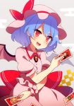  &gt;:) 1girl 60mai :d bat_wings blue_hair blush bow brooch commentary_request cowboy_shot dress fang flandre_scarlet grey_background hakurei_reimu hat hat_bow head_tilt holding_photo hong_meiling jewelry knife looking_at_viewer mob_cap open_mouth photo_(object) pink_dress pink_hat puffy_short_sleeves puffy_sleeves red_bow red_eyes red_sash remilia_scarlet sash short_hair short_sleeves simple_background smile solo touhou v-shaped_eyebrows wings wrist_cuffs 