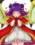  1girl artist_name blush closed_eyes closed_mouth dragon_wings dress fire_emblem fire_emblem:_seima_no_kouseki hands_on_own_face heart highres ippers mamkute multi-tied_hair myrrh nintendo purple_hair simple_background smile solo twintails white_background wings 