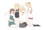  4girls absurdres bardiche black_hairband black_legwear blonde_hair brown_hair brush family fate_testarossa flower hair_flower hair_ornament hair_tie_in_mouth hairband highres if_they_mated ips_cells long_hair lyrical_nanoha mahou_shoujo_lyrical_nanoha mahou_shoujo_lyrical_nanoha_strikers mother_and_daughter mouth_hold multiple_girls raising_heart red_eyes shirt takamachi_nanoha violet_eyes vivio white_shirt wife_and_wife yer yuri 