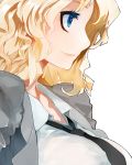  1girl black_neckwear blonde_hair blue_eyes breasts from_side girls_und_panzer kay_(girls_und_panzer) large_breasts long_hair necktie saunders_school_uniform school_uniform shirt smile solo susumu transparent_background upper_body white_shirt 