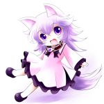  1girl animal_ears child collar fang gradient highres long_sleeves open_mouth original purple_hair short_hair simple_background solo violet_eyes white_background yume_shokunin 