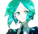  1other androgynous aqua_eyes aqua_hair colored_eyelashes crystal_hair gem_uniform_(houseki_no_kuni) green_eyes green_hair houseki_no_kuni lowres necktie phosphophyllite portrait short_hair shumiko_(kamenokoueki) solo upper_body white_background white_skin 