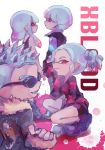  2boys 2girls bowl_cut coat domino_mask highres hime_cut inkling mask multicolored_hair multiple_boys multiple_girls plum0o0 red_eyes short_shorts shorts spiky_hair splatoon splatoon_(manga) splatoon_(series) splatoon_2 sunglasses twintails white_background x-blood 