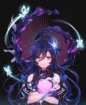  1girl aura bug butterfly elsword eyebrows_visible_through_hair flower hair_between_eyes hair_flower hair_ornament insect laby_(elsword) long_hair mirror nisha_(elsword) nisha_labyrinth_(elsword) ozzingo 