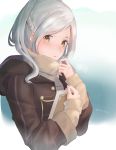  1girl coat female_my_unit_(fire_emblem:_kakusei) fire_emblem fire_emblem:_kakusei highres hood long_hair mamkute my_unit_(fire_emblem:_kakusei) nintendo robe scarf simple_background snk_anm snowing solo twintails white_hair winter winter_clothes winter_coat 