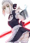  1girl artoria_pendragon_(all) artoria_pendragon_(swimsuit_rider_alter) ass blonde_hair braid breasts bucket fate/grand_order fate_(series) french_braid garters highres looking_at_viewer maid_headdress saber_alter small_breasts solo thighs white_background wrist_cuffs yellow_eyes yuu-kun_(linke_hand) 