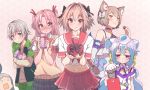  6+boys :&gt; :3 animal_ear_fluff animal_ears arikawa_hime armband arms_up astolfo_(fate) bag bangs bare_shoulders bending_forward blend_s blue_choker blue_eyes blue_hair blue_skirt blush box braided_ponytail brooch cat_ears choker collarbone commentary cowboy_shot crossed_arms crossover dress elbow_gloves embarrassed english_commentary eyebrows_visible_through_hair fang fang_out fate/grand_order fate_(series) felix_argyle gift gift_bag gift_box gloves green_pants hacka_doll hacka_doll_3 hair_between_eyes hair_ribbon heart-shaped_box highres himegoto holding holding_bag holding_box holding_chocolate jacket jewelry kanzaki_hideri kukie-nyan light_brown_hair long_hair long_sleeves looking_at_another looking_at_viewer male_focus midriff multiple_boys multiple_crossover o_o object_hug open_mouth orange_eyes pants parted_bangs pink_background pink_eyes pink_hair plaid plaid_skirt pleated_skirt re:zero_kara_hajimeru_isekai_seikatsu red_sailor_collar red_skirt ribbon sailor_collar school_uniform serafuku shirt short_hair short_sleeves silver_hair skirt sleeveless sleeveless_dress smile sweater_vest totsuka_saika track_jacket trap twintails upper_body valentine violet_eyes white_gloves white_shirt yahari_ore_no_seishun_lovecome_wa_machigatteiru. 