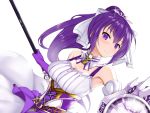  1girl blush breasts clock gochuumon_wa_usagi_desu_ka? long_hair ponytail purple_hair rocha_(aloha_ro_cha) shield smile solo tedeza_rize tiara violet_eyes 