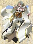 1girl bare_shoulders dairoku_youhei detached_sleeves hikimayu japanese_clothes kimono long_hair long_sleeves looking_at_viewer nii-otto official_art smile solo very_long_hair white_hair yellow_eyes 