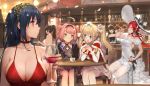 6+girls absurdres ahoge alcohol amazon_(azur_lane) animal_ears atago_(azur_lane) azur_lane bangs bare_legs bare_shoulders black_dress black_gloves black_hair blonde_hair blue_eyes blush bonet bow breasts bridal_gauntlets choker cleavage closed_eyes closed_mouth cocktail_dress cup detexted dress drinking drinking_glass earrings eyebrows_visible_through_hair fang gloves gorgeous_mushroom hair_between_eyes hair_flaps hair_ornament hair_ribbon halter_top halterneck hat hat_bow headband highres jewelry large_breasts long_hair looking_at_viewer low_ponytail maid_headdress monarch_(azur_lane) multiple_girls official_art open_mouth pink_hair ponytail red_choker red_dress red_eyes redhead ribbon sidelocks sitting smile star star_earrings sun_hat taihou_(azur_lane) taihou_(forbidden_feast)_(azur_lane) takao_(azur_lane) thigh-highs thighlet third-party_edit twintails u-81_(azur_lane) white_bow white_dress white_legwear wine wine_glass yellow_eyes 