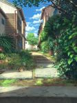  blue_sky building clouds cloudy_sky day drainpipe garden grass house leaf no_humans original outdoors pavement pippi_(pixiv_1922055) plant potted_plant scenery sky sunlight tree window 
