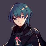  1boy absurdres armor blue_eyes blue_hair byleth cape cravat fire_emblem fire_emblem:_three_houses gloves grey_background highres lazymimium looking_at_viewer male_focus nintendo short_hair simple_background solo 
