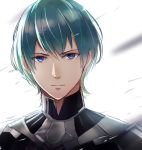  1boy armor blue_eyes blue_hair byleth cape cravat fire_emblem fire_emblem:_three_houses looking_at_viewer male_focus nintendo short_hair simple_background solo taiga_kazame white_background 
