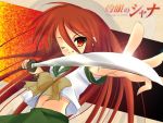  1024x768 long_hair midriff necklace red_eyes red_hair redhead school_uniform shakugan_no_shana shana sword wallpaper weapon wink 