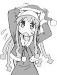  anbe_masahiro christmas hat ikamusume monochrome santa_hat shinryaku!_ikamusume solo sweat 