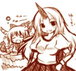  horn horns hoshiguma_yugi hoshiguma_yuugi ibuki_suika monochrome touhou 