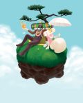  couple family highres katamari_damacy king_of_all_cosmos official_art planet queen_of_all_cosmos the_prince tree trees umbrella 