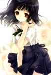  azumi_tohru black_hair brown_eyes flower highres school_uniform short_hair skirt smile 