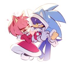  1girl :d alternate_color amy_rose animal_nose blue_fur blue_hoodie blush closed_eyes dress fur_trim furry furry_female furry_male gloves green_eyes hairband heart heart_in_mouth hedgehog_boy hedgehog_girl hood hoodie mario_&amp;_sonic_(series) mario_&amp;_sonic_at_the_olympic_winter_games official_alternate_costume open_mouth pink_dress pink_fur pink_gloves pink_hair red_hairband shiny_pokemon short_tail simple_background smile sonic_(series) sonic_the_hedgehog standing sweatdrop tail upper_body weon1119 white_background white_gloves 