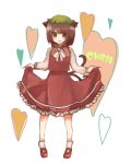  1girl animal_ears brown_eyes brown_hair cat_ears cat_tail chen hat heart kame lowres skirt skirt_lift solo tail touhou 
