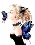  butterflies butterfly butterfly_wings choker closed_eyes curly_hair dress earrings highres jewelry lace minakami_kaori original ponytail ribbon ribbons source_request wings 
