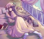  book hakaitokaosu_(pixiv) hat iiru long_hair patchouli_knowledge purple_hair ribbon ribbons socks touhou 