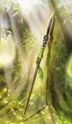  commentary dappled_sunlight day fate/grand_order fate_(series) green_background green_theme kamikokuryo_isamu light_rays nature no_humans official_art polearm spear still_life sunbeam sunlight third-party_source tree weapon weapon_focus 