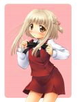  blush bow braid brown_eyes brown_hair hidamari_sketch murasaki_kajima nazuna payot school_uniform skirt 